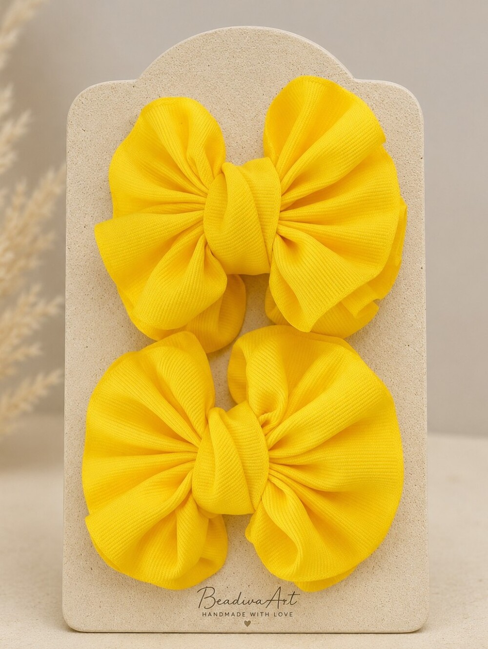 Handmade Yellow Grosgrain Pigtails Bows- Boutique Quality (Set Of 2)
